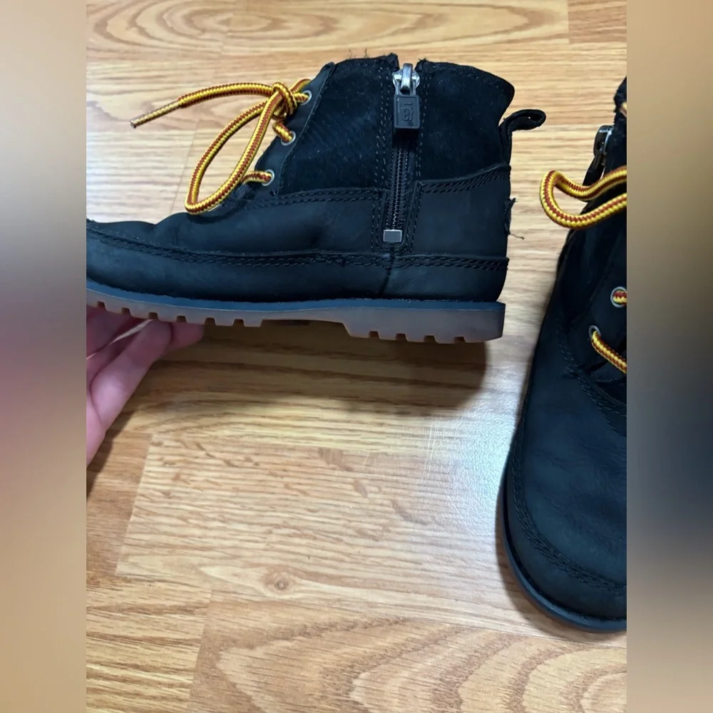 Ugg Winter Boots Kids Black Lace-Up Hiking Boots with Yellow Accent Laces